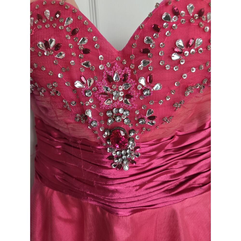 Fiesta Pink Women’s beaded Sequin Dress Size XS Short Strapless Tulle Prom Party - Picture 4 of 11